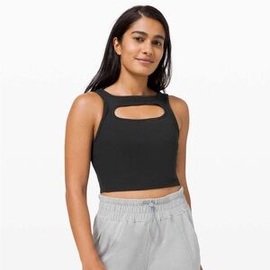Lululemon Black Ribbed LA Front Cut Out Crop Top Tank Top